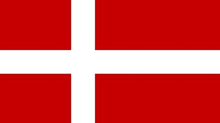 Dansk flag med rød baggrund og hvid kors.