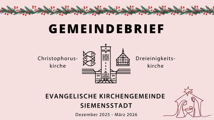 Ausschnitt des Deckblatts des Gemeindebriefes Dezember 2025 bis März 2026, rosa mit Weihnachtsgirlande und Krippe