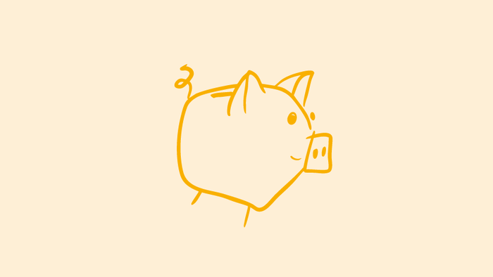 Ein gelber, stilisierter Schweinegeldhahn mit aufgerissenem Maul