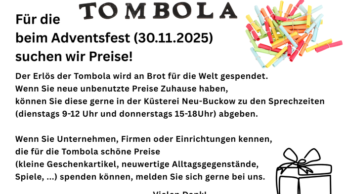 Aufruf zur Spende von Tombola-Preisen für das Adventsfest 2025