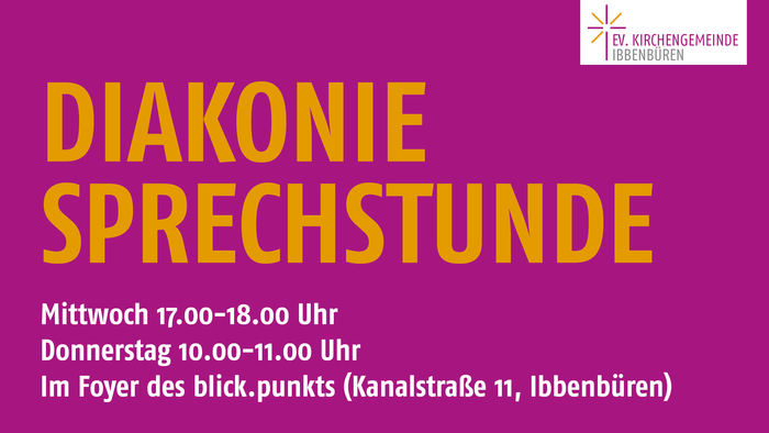 Hier sieht man ein Plakat der Diakoniesprechstunde mit den Zeiten.