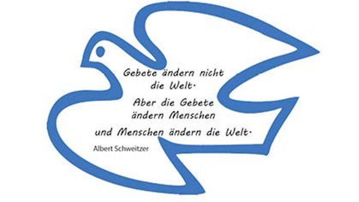 Umriss einer Taube mit Zitat von Albert Schweitzer: