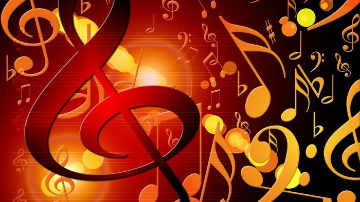 Collage aus Noten und Notenschlüsseln