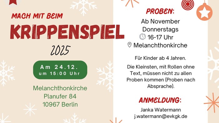 Krippenspiel 2025: Proben, Termine und Anmeldung