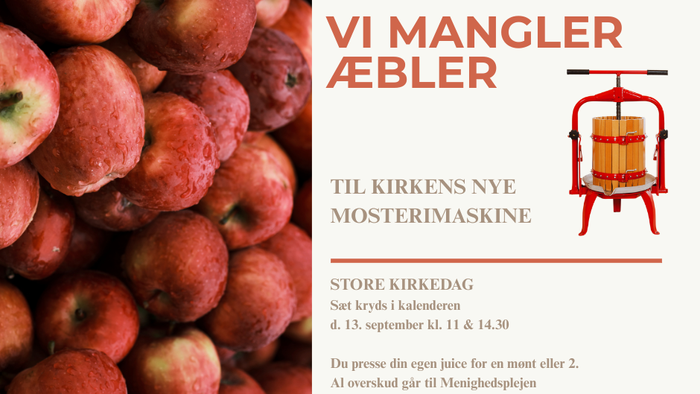 Vi mangler æbler til kirkens nye mosterimaskine