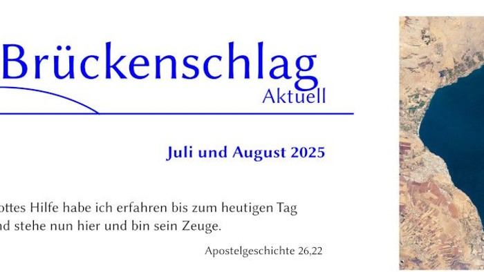 Brückenschlag-Aktuell Juli und August 2025 mit einer Karte und einem Zitat