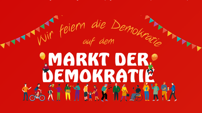 Schriftzug Markt der Demokratie: