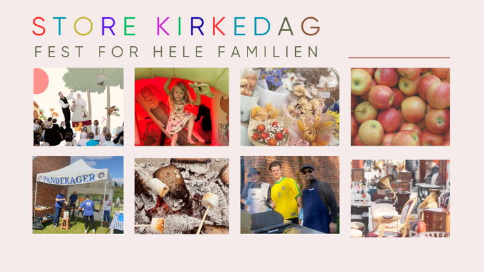 Store Kirkedag fest for hele familien med billeder af aktiviteter og frugter