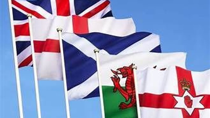 Four flags representing the United Kingdom and its constituent countries.