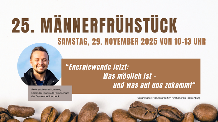 das Bild zeigt ein Plakat mit der Einladung zum 25. Männerfrühstück