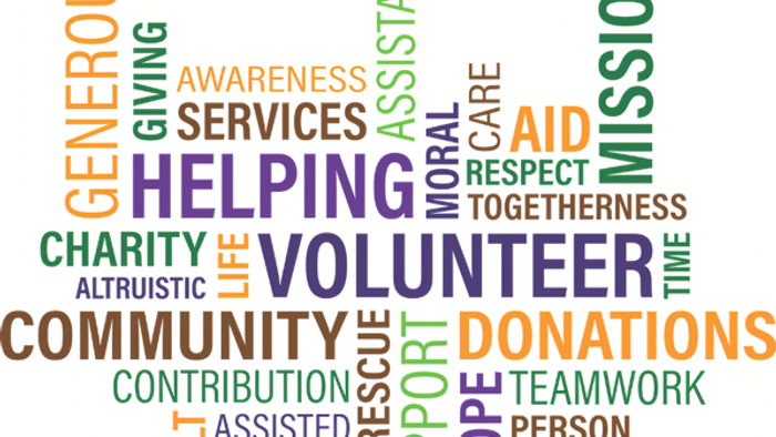 Words related to volunteering, charity, and community service.