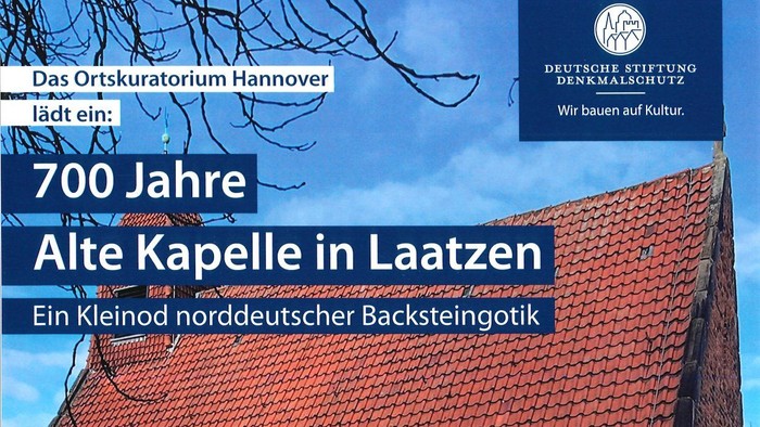 Das Plakat wirbt für eine Veranstaltung zum 700-jährigen Jubiläum der Kapelle in Laatzen, die am 4. Oktober 2025 um 14:00 Uhr stattfindet.