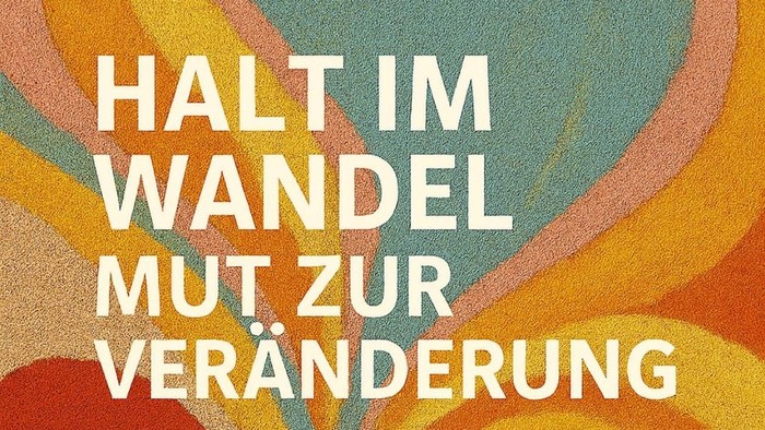 Plakat mit Titel, Datum, Uhrzeit, Kurzbeschreibung Hintergrund Retromuster gelb orange graugrün