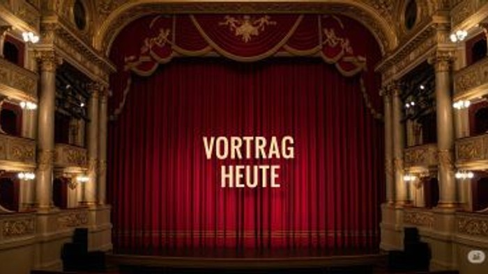 Ein Vorhand in einem schönen Opernhaus auf dem Vortrag heute steht.