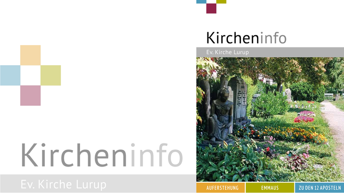 Das Titelfoto der Kircheninfo mit einem Grabstein mit Engel