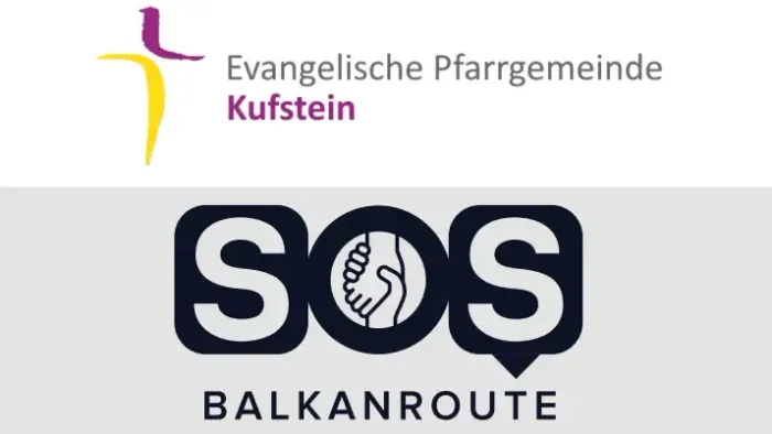 Das Bild zeigt Logos der Evangelischen Pfarreinnde Kufstein und der SOS Balkanroute.