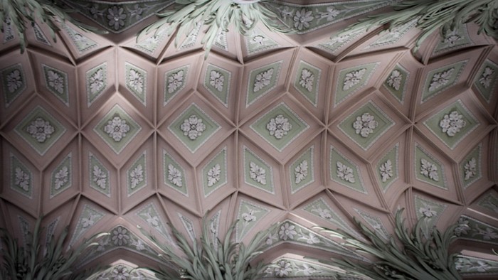 Gewölbedecke der Nikolaikirche in Leipzig mit Palmettenkapitellen