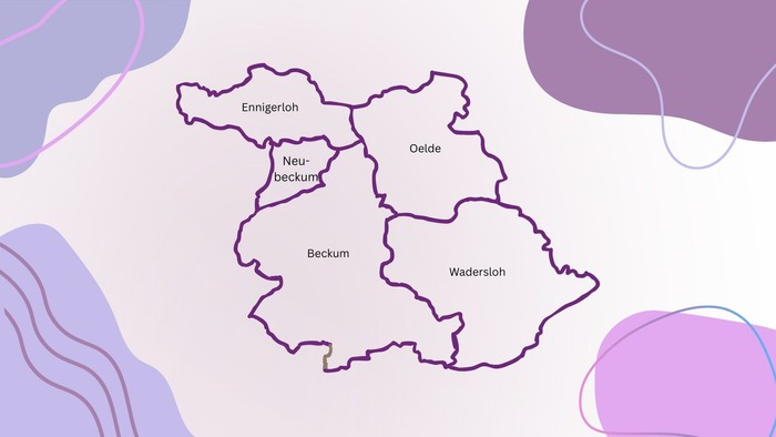 skizzierte Karte der Kirchengemeinde Ennigerloh, Neubeckum, Beckum, Oelde und Wadersloh