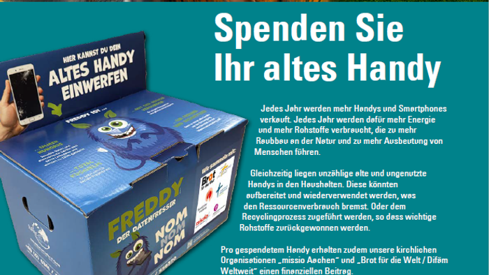 Aufruf Handys als Kollekte spenden und somit wertvolle Rohstoffe sammeln