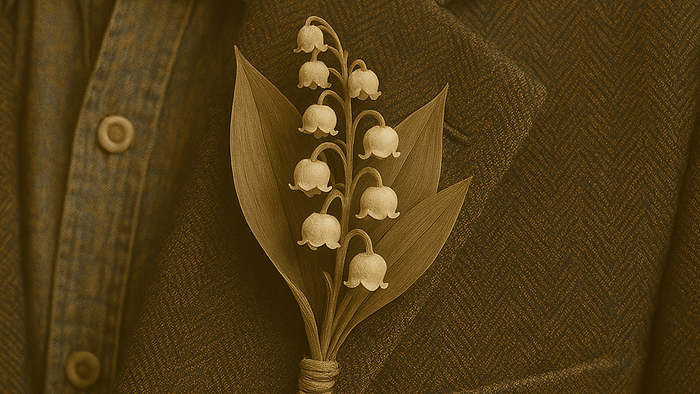 Mann trägt Anzug mit Blumenboutonniere.