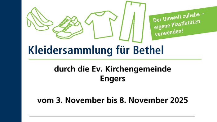 Termin für die Kleidersammlung für Bethel vom 3.-8.11.25