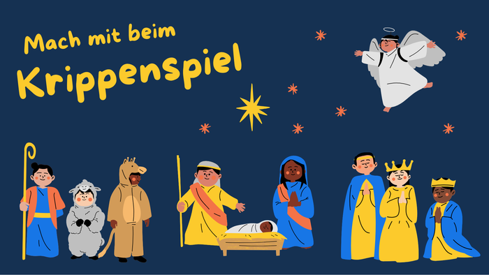 Zeichnung einer Krippenspielszene