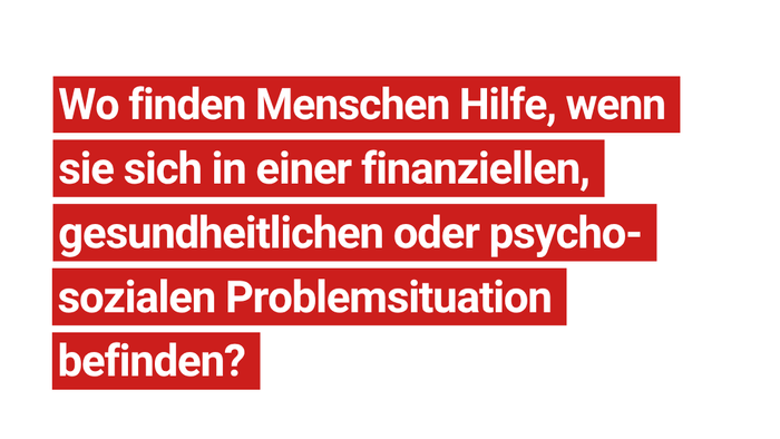 Text: Wo finden Menschen Hilfe, wenn sie sich in einer finanziellen, gesundheitlichen oder psycho-sozialen Problemsuítuation befinden? Logos der Caritas-Organisationen. #TagGegenArmut