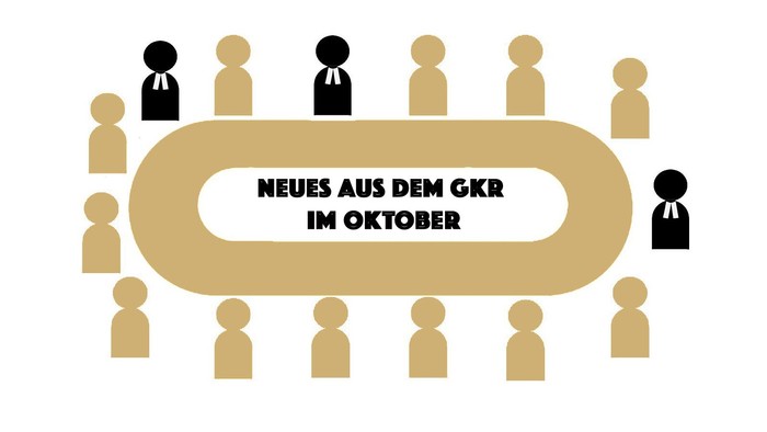 Neues aus dem GKR im Oktober: Personen um einen Tisch mit Text in der Mitte