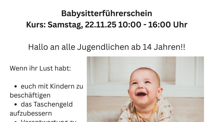 Plakat - Einladung zum Babysitterführerschein mit allen Infos, die auch im Text des Blogs stehen