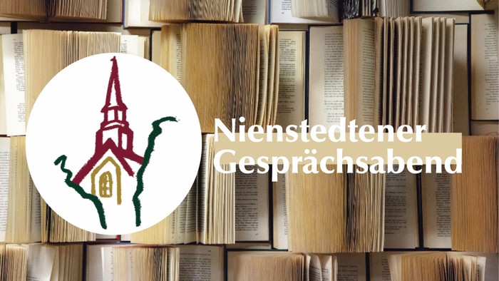 Bibliothek mit Kirchenlogo und Text