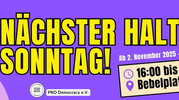 Melodie für Demokratie: Nächster Halt - Sonntag! am 2. November 2023, 16:00 bis 17:00 Uhr, Behelfsplatz in Berlin