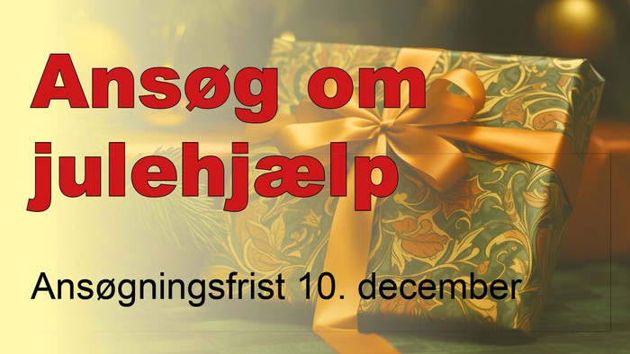 Julegave med guldsløjfe, tekst på dansk