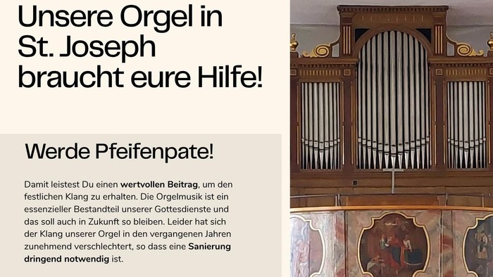 **Orgelrestaurierungsprojekt einer Kirchenorgel mit Pfeifen und detaillierten Bildern der Orgel.**