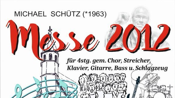 Plakat für eine Musikveranstaltung am 19. November mit einer Kirche und Musikinstrumenten.