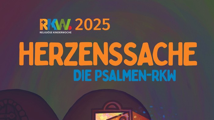 Das Cover zeigt ein buntes Herz mit einer Leiter und Kindern, die die Psalmen der RKW 2025 entdecken.