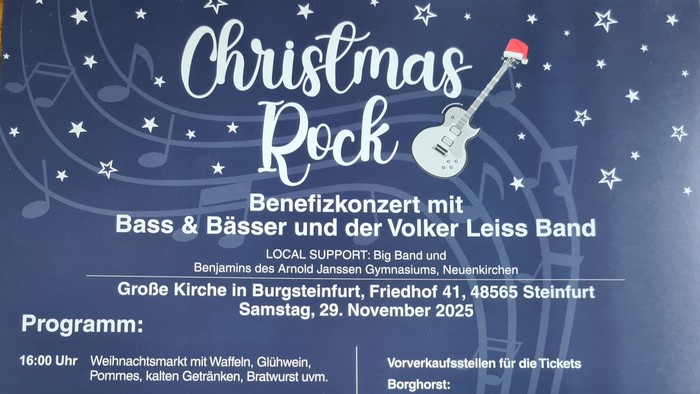 **Weihnachts-Rock-Benefizkonzert mit Bass & Bässer und der Volker Leiss Band, 29. November 2025**