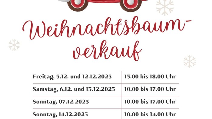 Plakat für Weihnachtsbaumverkauf mit Daten und Uhrzeiten