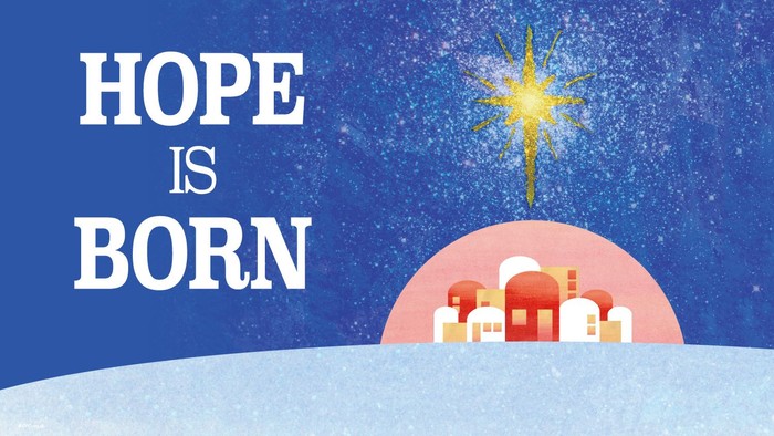 Christmas scene with star, text