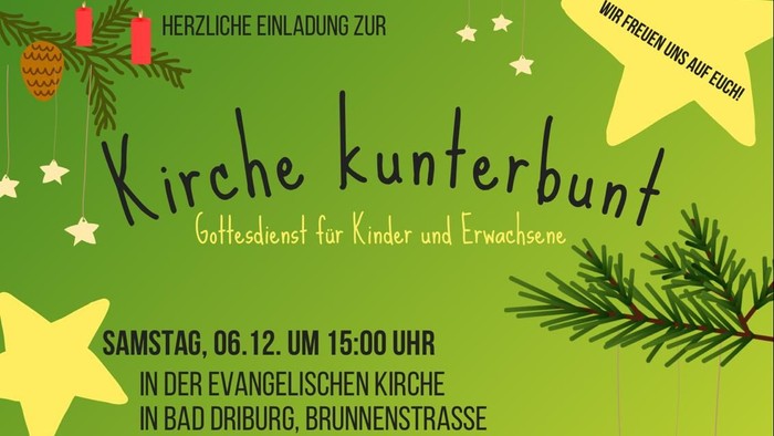 Kirche kunterbunt Gottesdienst für Kinder und Erwachsene in der Evangelischen Kirche in Bad Driburg am 06. Dezember 2025.