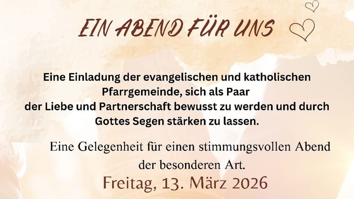 **Plakat für eine religiöse Veranstaltung am 13. März 2026 um 19:00 Uhr** mit einem Segen für Ehepaare und einem Vortrag zu einem biblischen Thema.