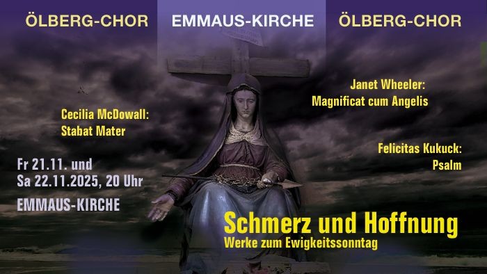 Poster für Kirchenveranstaltungen mit Marienstatue und Terminen