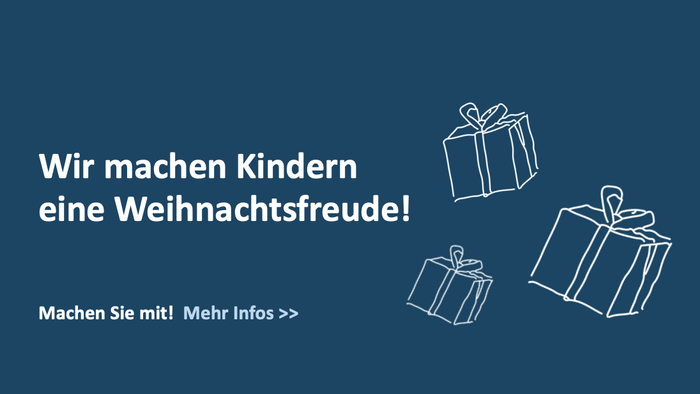 Weihnachtliche Geschenke auf blauem Hintergrund mit Text 