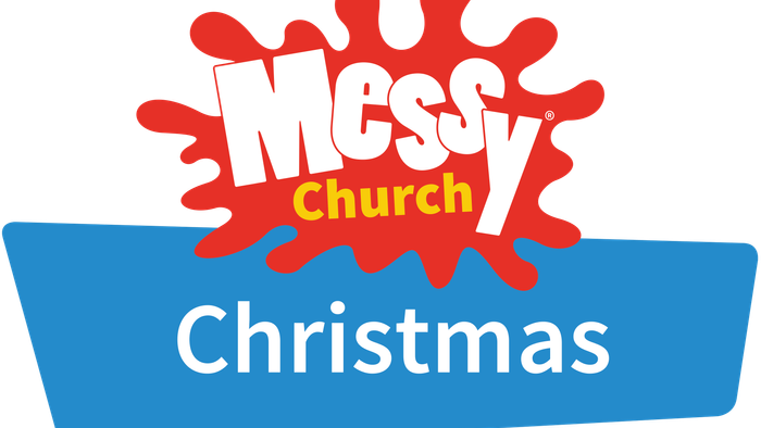 Messy Church Christmas logo with red splatter design