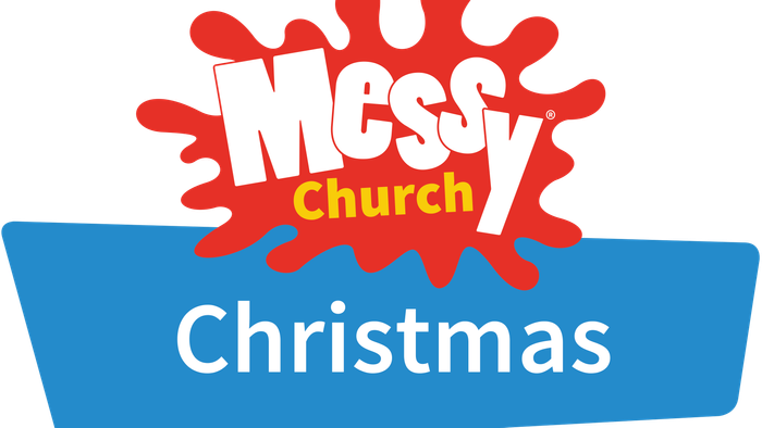 Messy Church Christmas logo with red splatter design