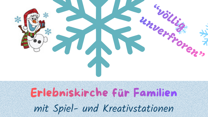 **Winterevent-Plakat mit Schneeflocken, Weihnachtsmann und Schneemann, das zu einem familiären Sport-Kirchenevent am 14. Dezember 2025 im Gemeindehaus Hagedorn einlädt.**