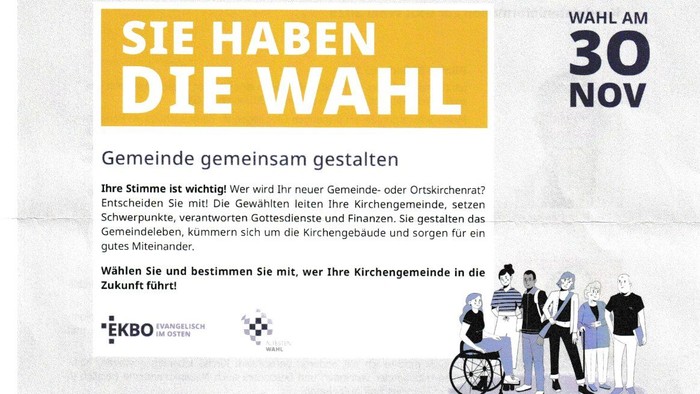 Plakat für eine Veranstaltung am 30. November in der **Evangelischen Kirchengemeinde**.
