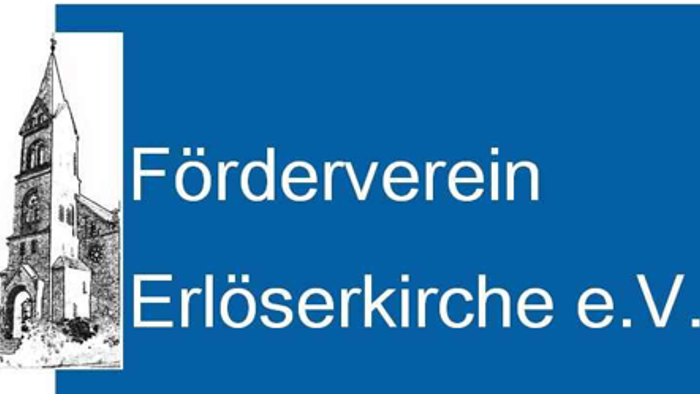 Das Bild zeigt das Logo der Fördervereinigung Erlöserkirche e.V. mit einer Abbildung der Kirche.