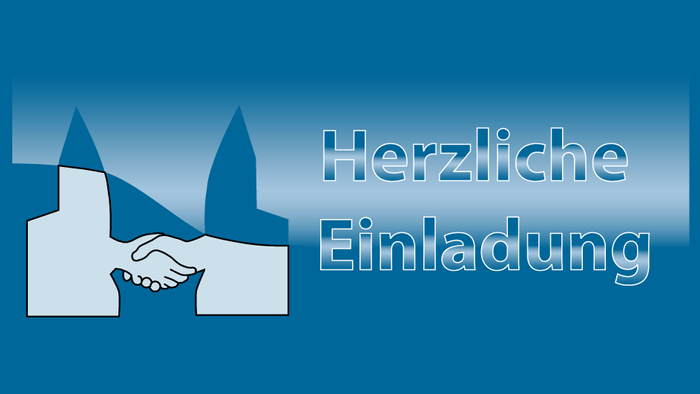 Das Bild zeigt ein Logo mit einem Handschlag vor einem Gebäude und dem Text 