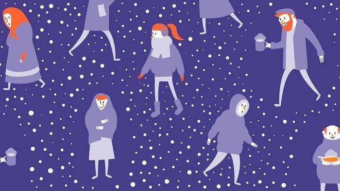 Eine Illustration zeigt frierende Menschen im Winter.