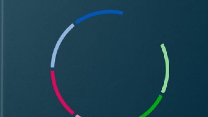 Blaues Buch mit farbenfrohem kreisförmigem Design und deutschem Text auf dem Umschlag.